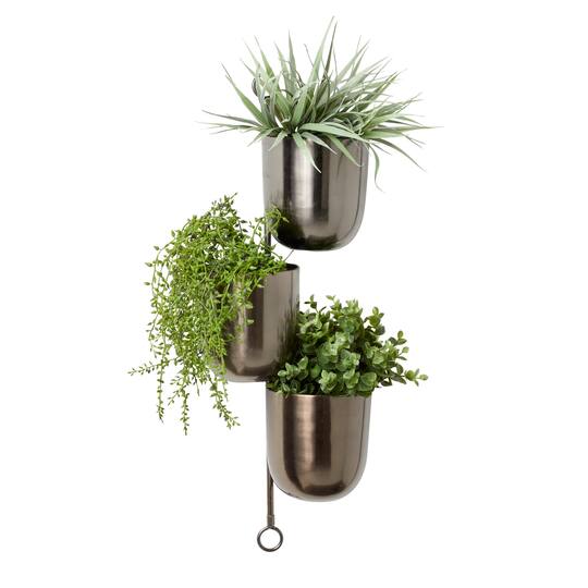 25" Dark Silver Metal Contemporary 3-Pot Hanging Planter